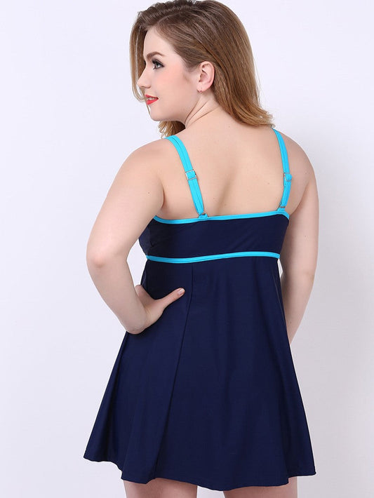 Scoop Neck Peplum Swimdress Blue