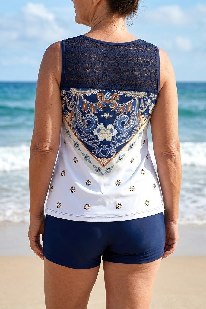 Plus size Bohemian Royal Blue Paisley Print Tankini