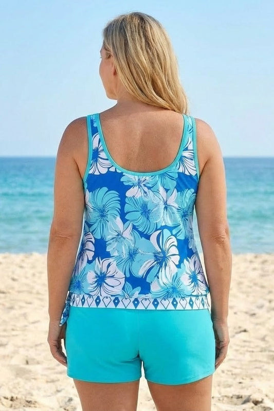 New Arrival Plus-Size Loose Spaghetti-Strap Tankini Swimsuit Set Floral