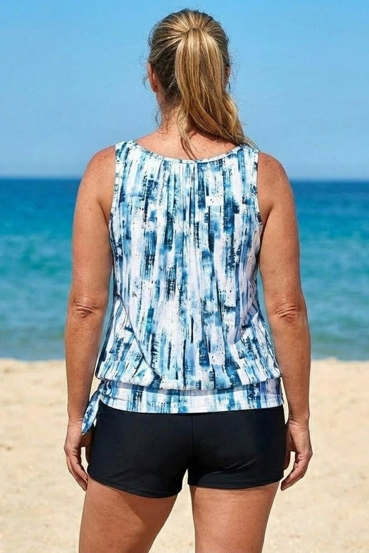 New Arrival Plus-Size Loose Spaghetti-Strap Tankini Swimsuit Set Blue