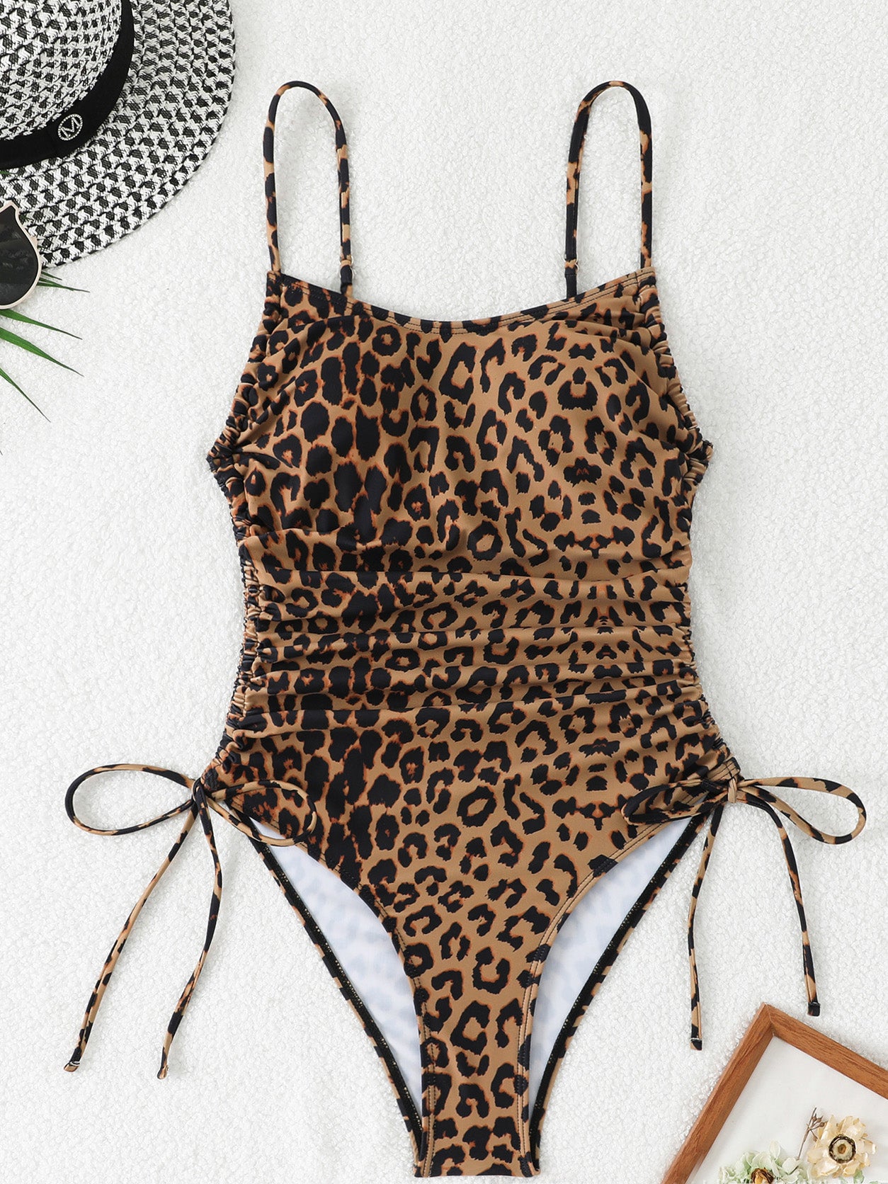 Women's Scoop Neck Animal Print Swimwear with Drawstring