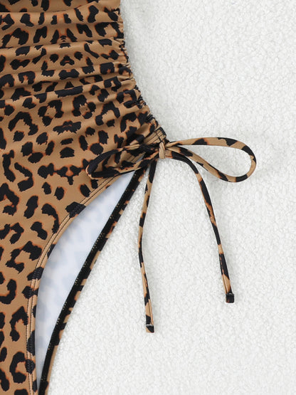 Women's Scoop Neck Animal Print Swimwear with Drawstring