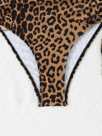 Women's Scoop Neck Animal Print Swimwear with Drawstring