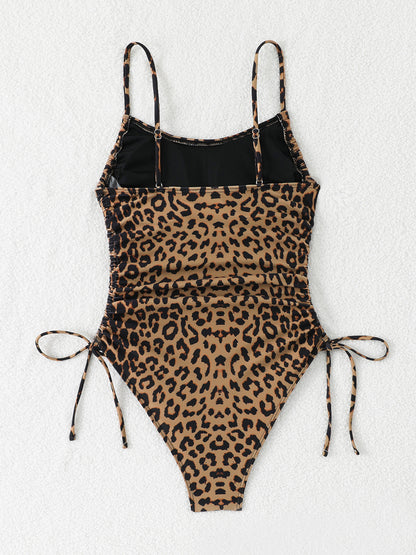 Women's Scoop Neck Animal Print Swimwear with Drawstring