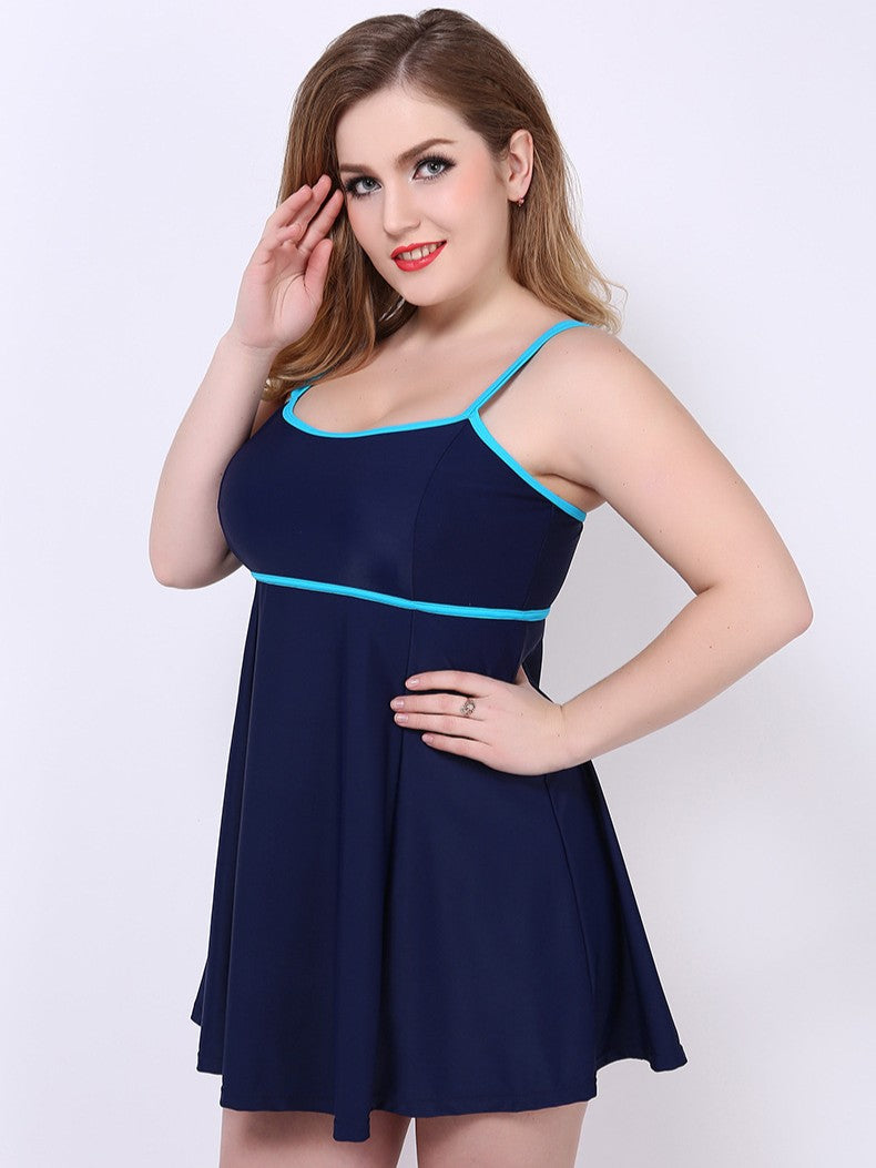Scoop Neck Peplum Swimdress Blue