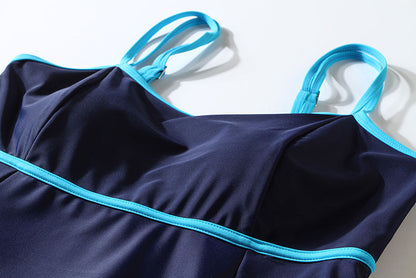 Scoop Neck Peplum Swimdress Blue