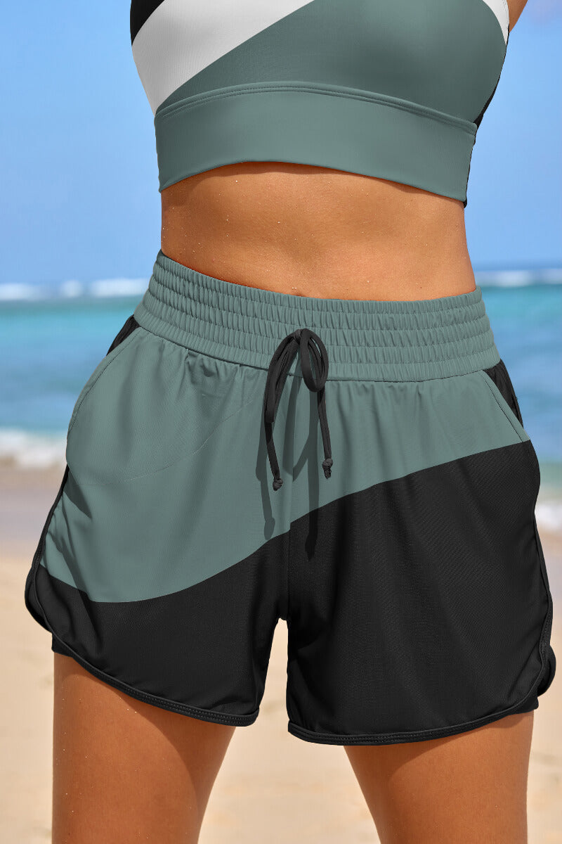 Black colorblock sports bikini set