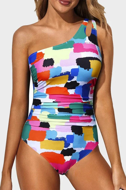 One Shoulder One Piece Swimsuit for Women Tummy Control Bathing Suits Multicolor