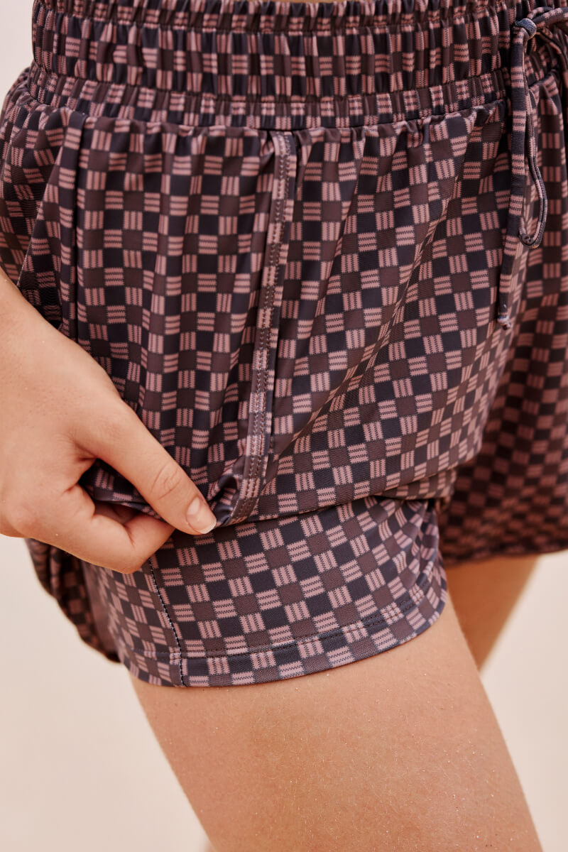 Brown Checked Spaghetti Strap Vintage Bikini Set