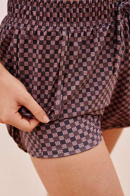 Brown Checked Spaghetti Strap Vintage Bikini Set