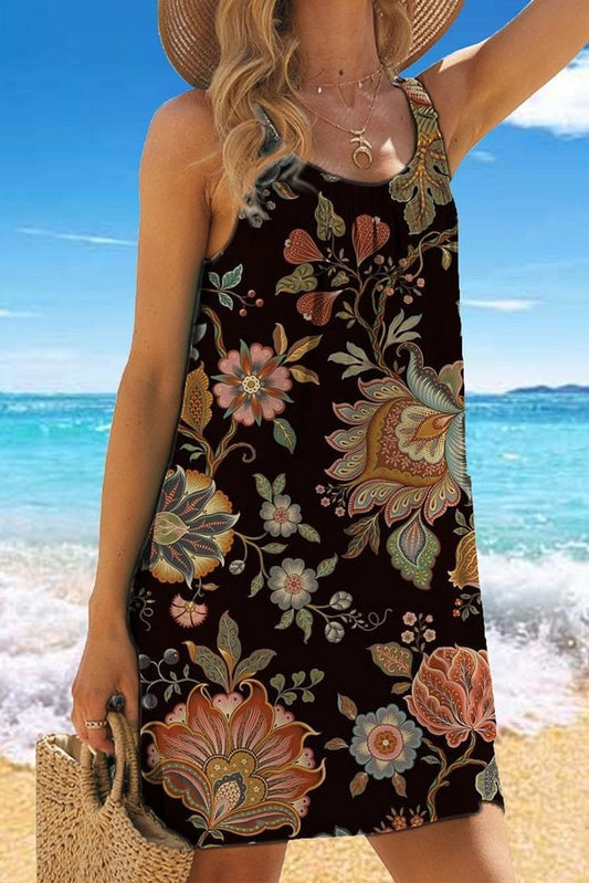 Retro Colorful Flowers Women's Dress