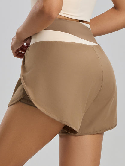 Women's Color-Block Faux-Layered Yoga Shorts — Anti-Exposure, "Naked-Feel" Running & Fitness Shorts