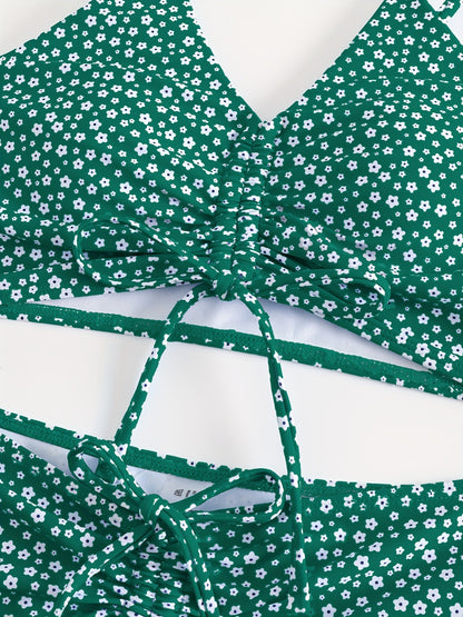 Women's Floral Bikini with Shorts - High Waisted Two Piece Bathing Suit