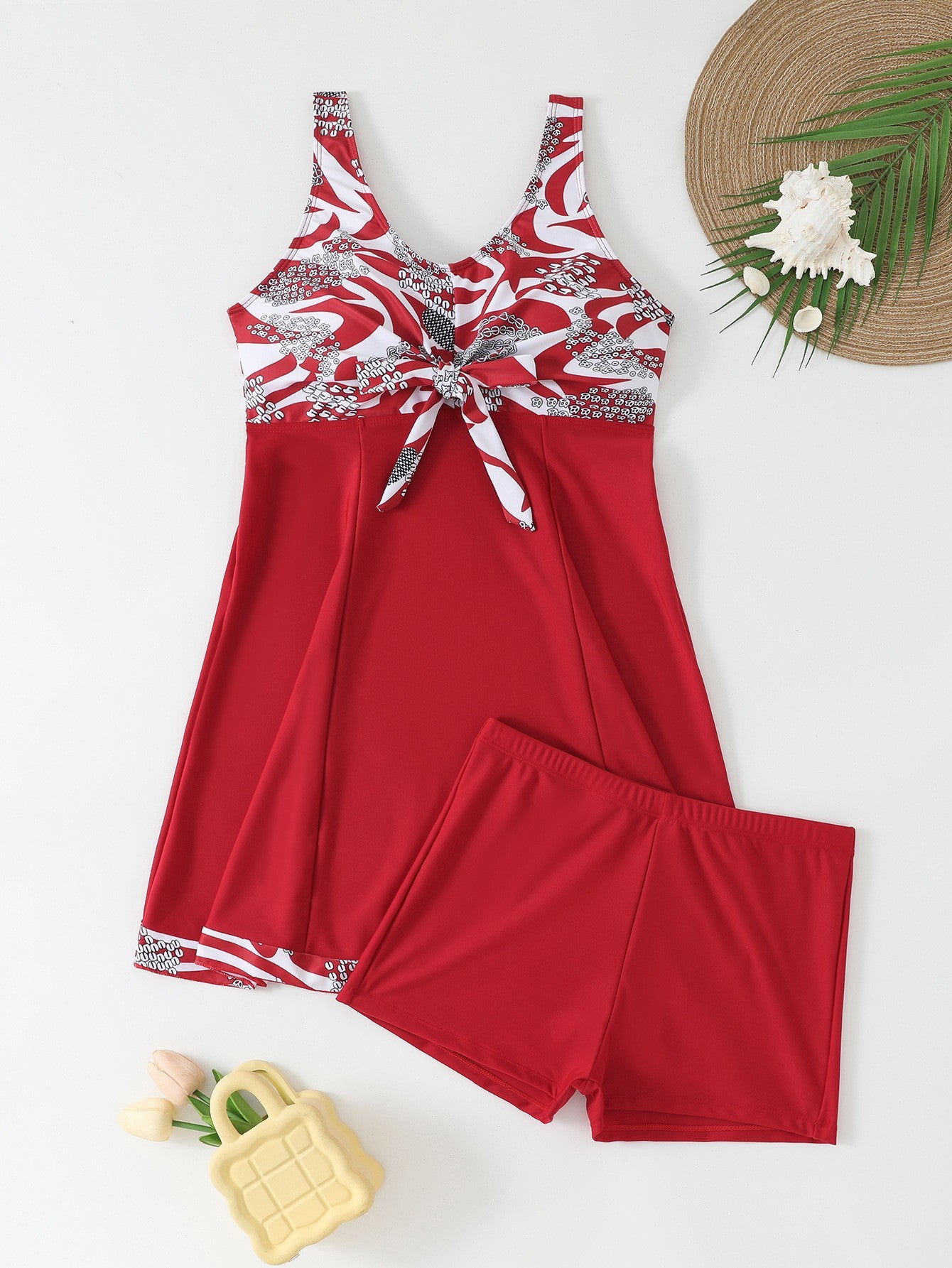 Modest Tankini Swimsuit for Women - Flowy Swim Dress & Boy-Shorts Two-Piece