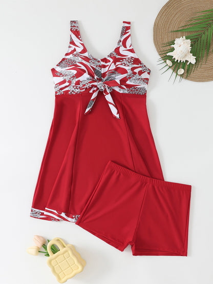 Modest Tankini Swimsuit for Women - Flowy Swim Dress & Boy-Shorts Two-Piece