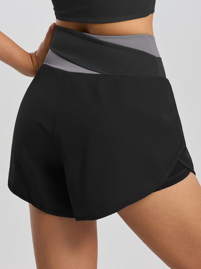 Women's Color-Block Faux-Layered Yoga Shorts — Anti-Exposure, "Naked-Feel" Running & Fitness Shorts