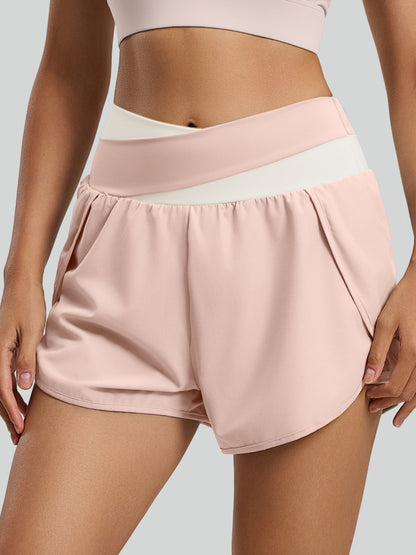 Women's Color-Block Faux-Layered Yoga Shorts — Anti-Exposure, "Naked-Feel" Running & Fitness Shorts