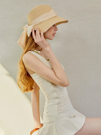 Square Neck Ruched One-Piece Swimsuit for Women, Elegant Skirted Swim Dress with Ruffle Hem