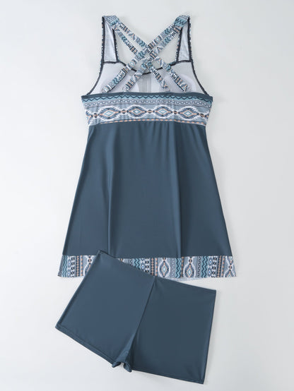 Plus Size Pink & Blue Abstract Print Swim Dress - Flattering Ruched Front