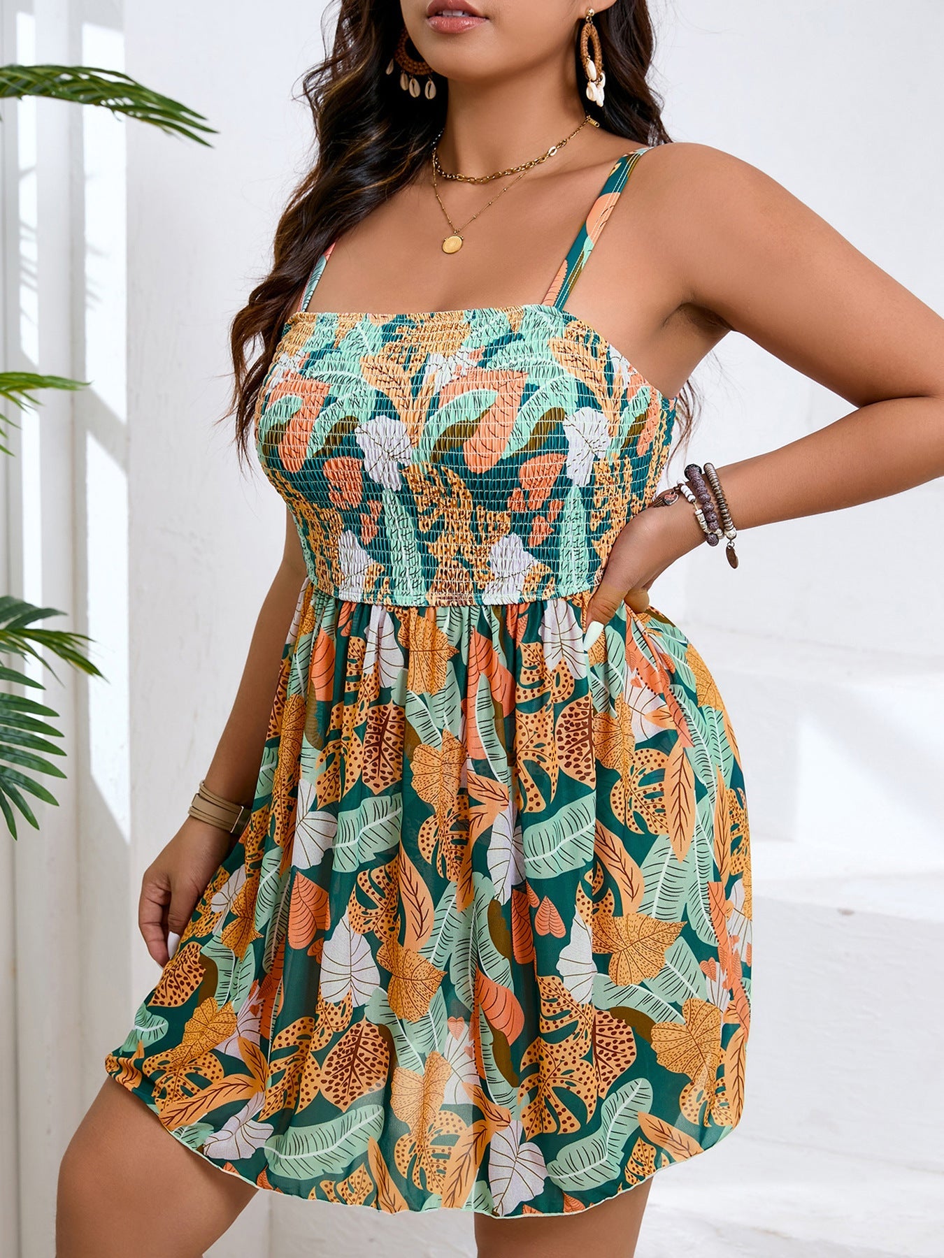 Plus-Size Mesh Skirt Swimsuit with Slimming Tummy Coverage Flower