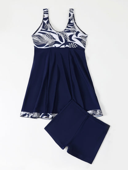Modest Tankini Swimsuit for Women - Flowy Swim Dress & Boy-Shorts Two-Piece