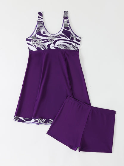 Modest Tankini Swimsuit for Women - Flowy Swim Dress & Boy-Shorts Two-Piece