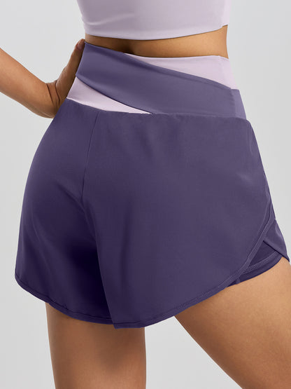 Women's Color-Block Faux-Layered Yoga Shorts — Anti-Exposure, "Naked-Feel" Running & Fitness Shorts
