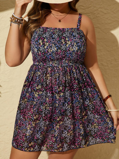 Plus-Size Mesh Skirt Swimsuit with Slimming Tummy Coverage Purple