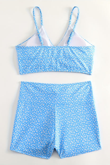 Women's Floral Bikini with Shorts - High Waisted Two Piece Bathing Suit