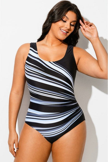 Oversized printed striped one-piece swimsuit