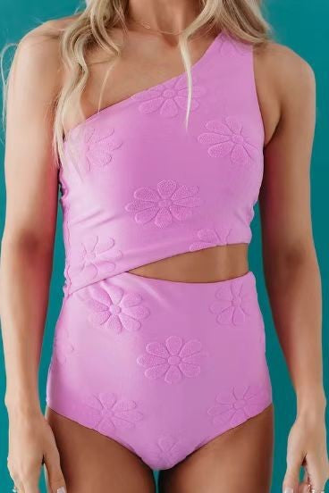 One-Shoulder Swimsuit for Women - Slim Fit Monokini with Skirted Design Pink