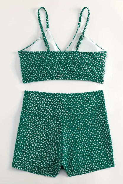 Women's Floral Bikini with Shorts - High Waisted Two Piece Bathing Suit