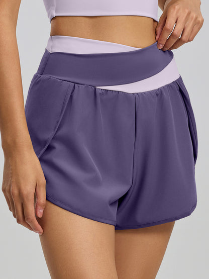 Women's Color-Block Faux-Layered Yoga Shorts — Anti-Exposure, "Naked-Feel" Running & Fitness Shorts