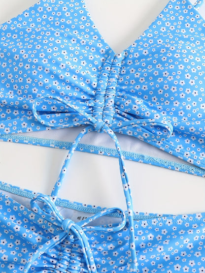 Women's Floral Bikini with Shorts - High Waisted Two Piece Bathing Suit