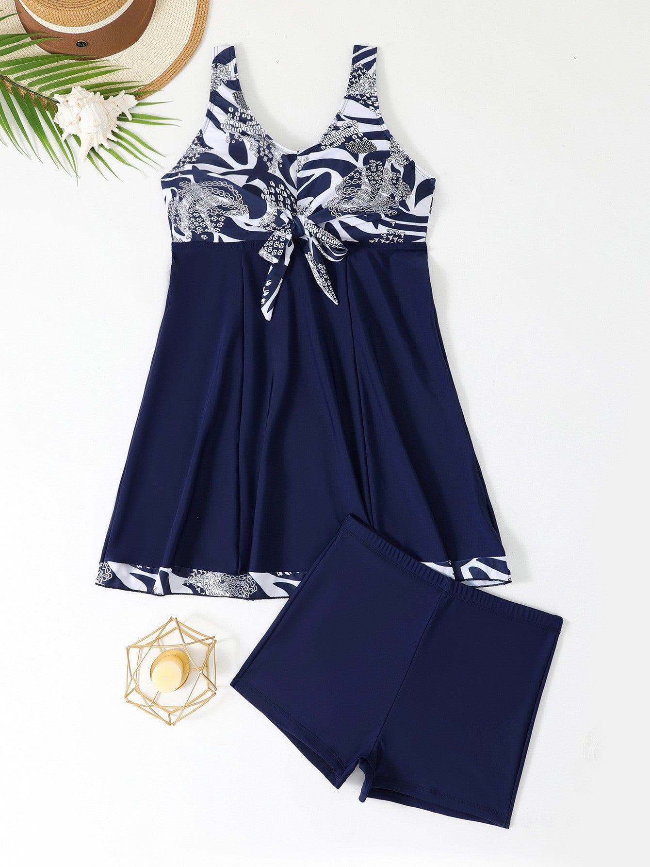 Modest Tankini Swimsuit for Women - Flowy Swim Dress & Boy-Shorts Two-Piece