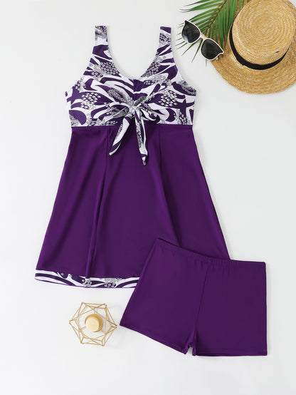 Modest Tankini Swimsuit for Women - Flowy Swim Dress & Boy-Shorts Two-Piece