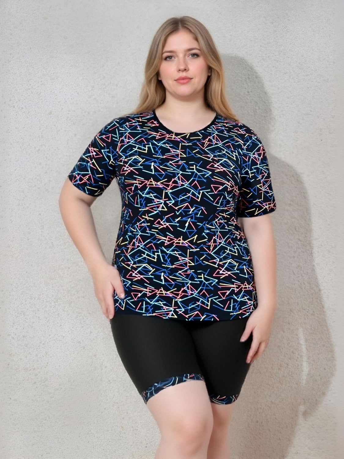 Women's Plus Size Short Sleeve Rash Guard Set - Modest Two-Piece Swimsuit with Boy-Leg Shorts