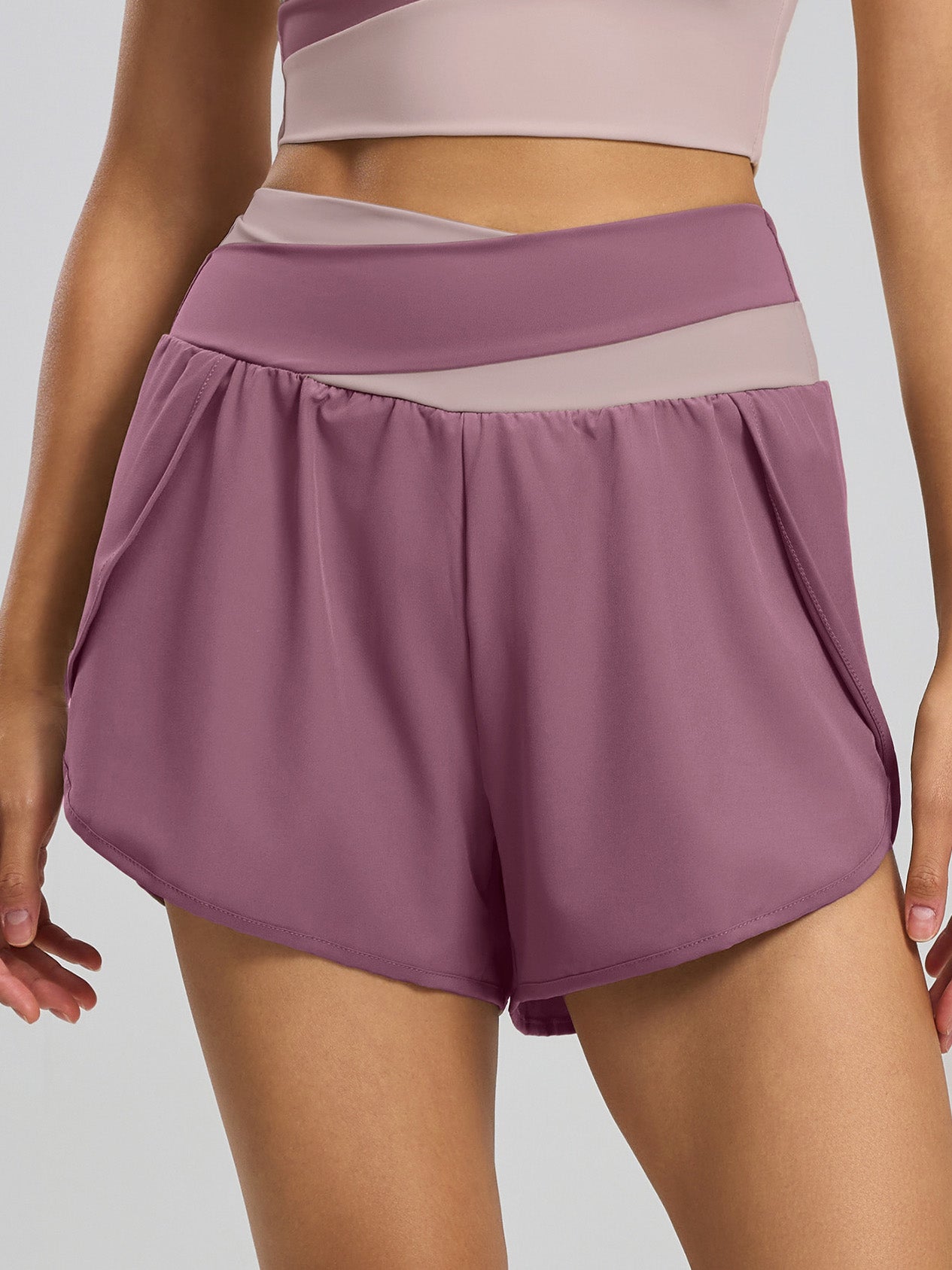 Women's Color-Block Faux-Layered Yoga Shorts — Anti-Exposure, "Naked-Feel" Running & Fitness Shorts