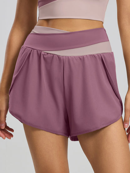 Women's Color-Block Faux-Layered Yoga Shorts — Anti-Exposure, "Naked-Feel" Running & Fitness Shorts