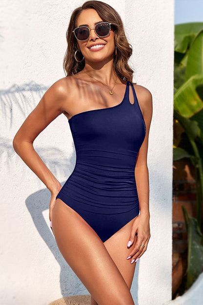 One Shoulder One Piece Swimsuit for Women Tummy Control Bathing Suits Dark blue