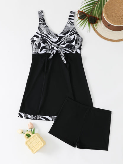 Modest Tankini Swimsuit for Women - Flowy Swim Dress & Boy-Shorts Two-Piece