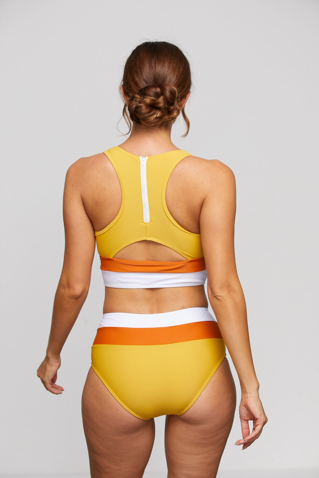 Women's Mustard Yellow High Waisted Bikini - Sporty Color Block Two Piece