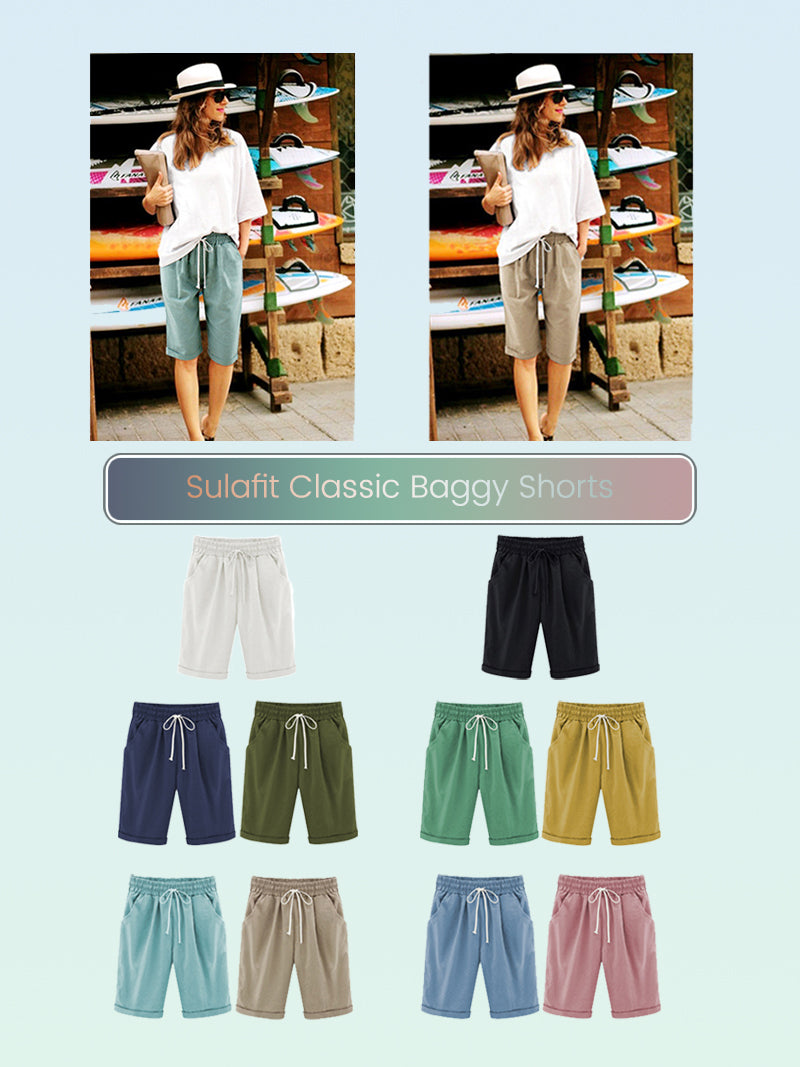 Women's Classic Baggy Shorts - Loose Fit Summer Beach Board Shorts with Drawstring Elastic Waist and Pockets