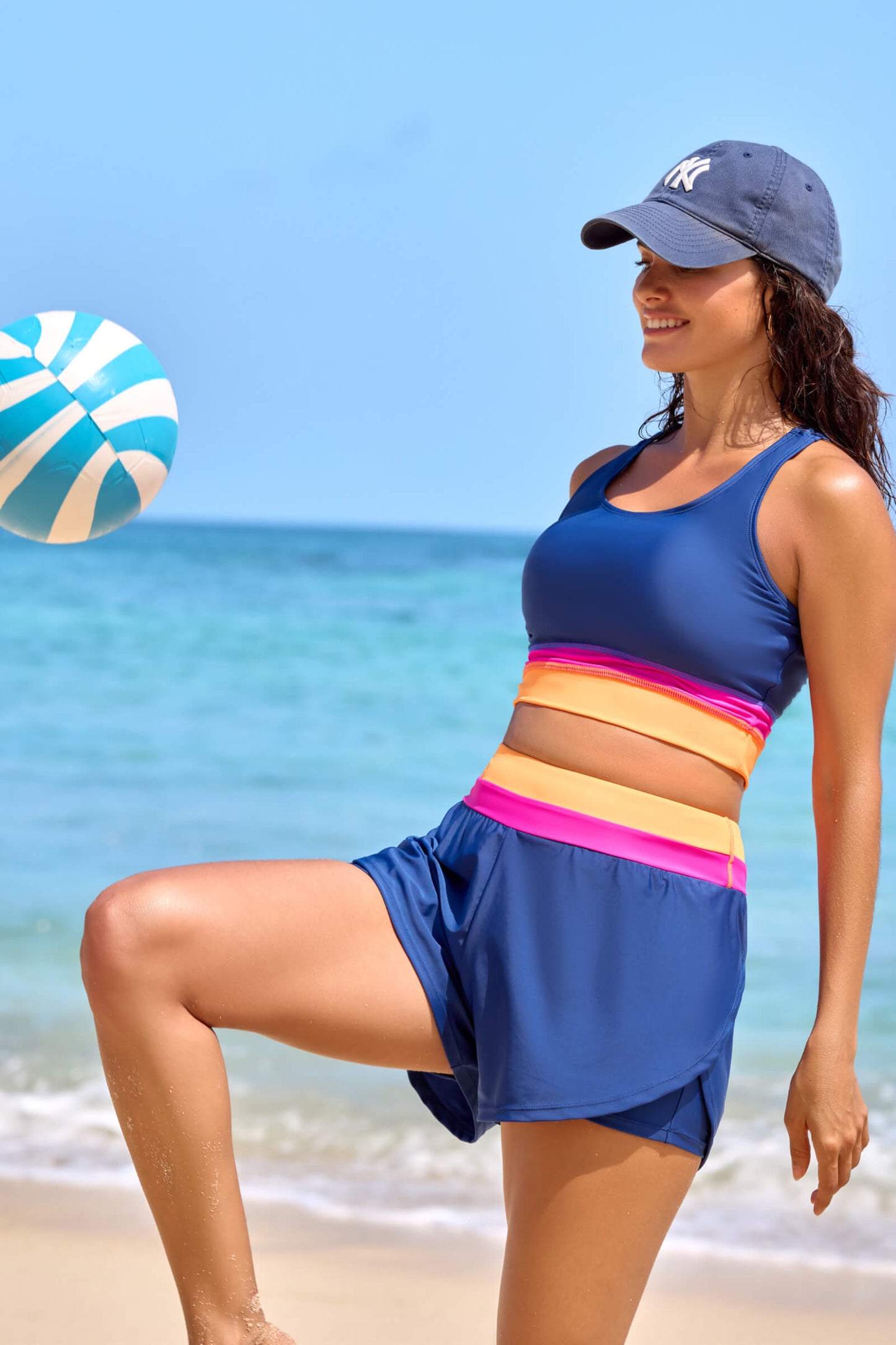 Blue Scoop Neck Racerback Sporty Bikini Set