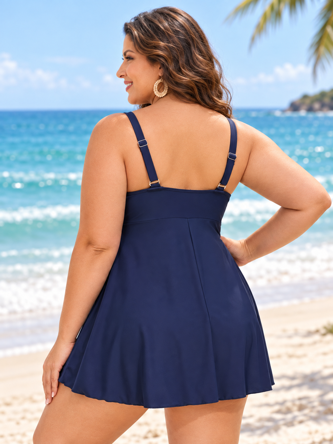 Plus-Size V-Neck Swim Dress with Built-In Briefs