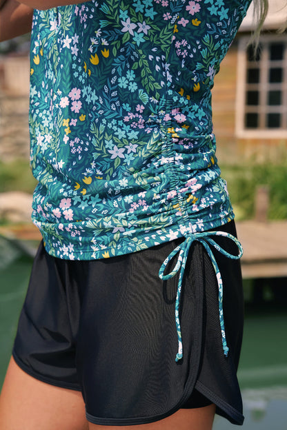 Green Floral Fresh Resort Style Sporty Tankini Top And Boy Short Set