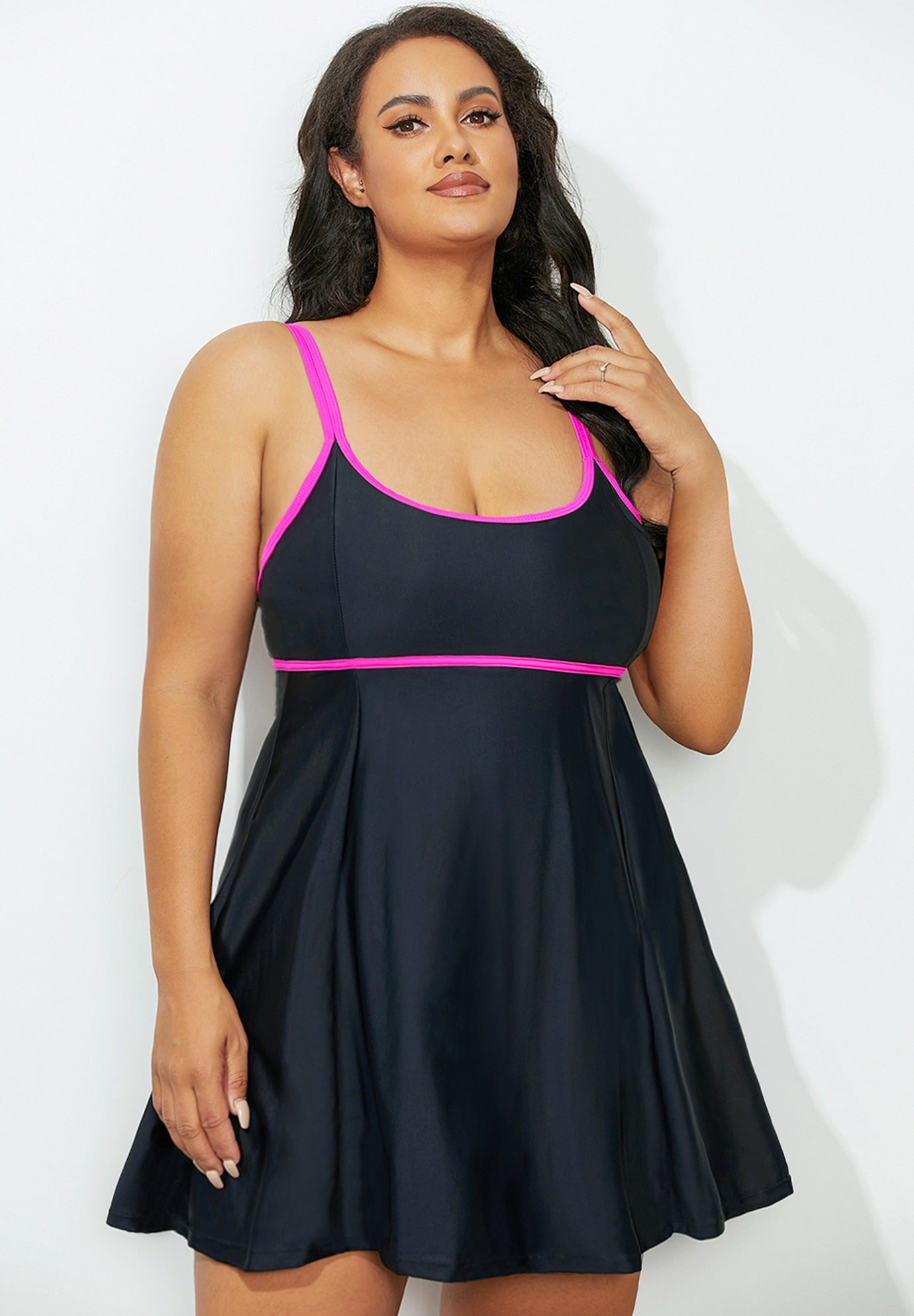 Black Scoop Neck Peplum Swimdress