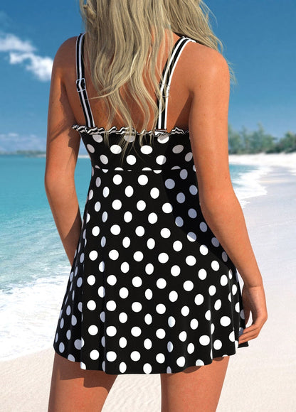 Bowknot Black Polka Dot Swimdress Set