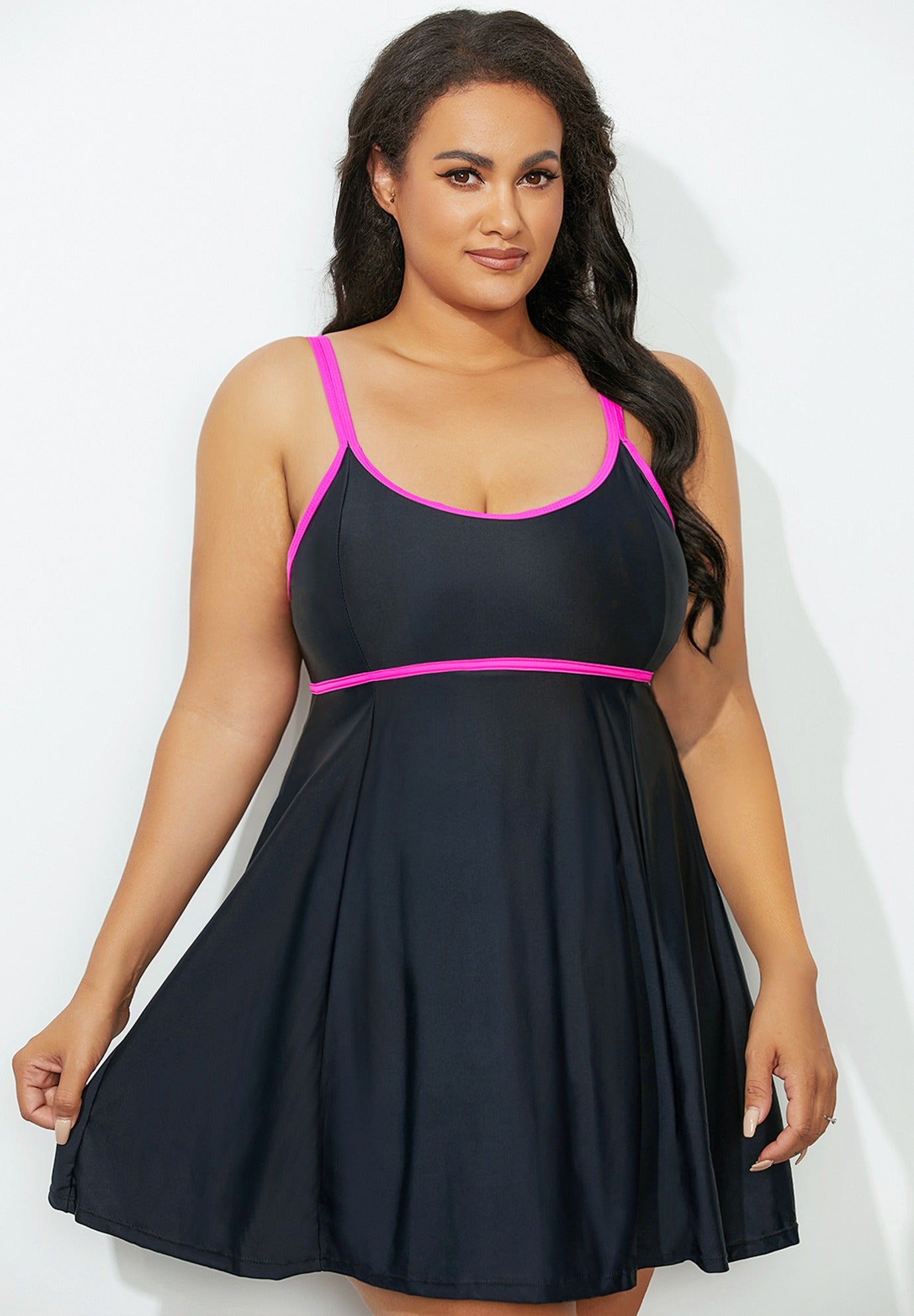 Black Scoop Neck Peplum Swimdress