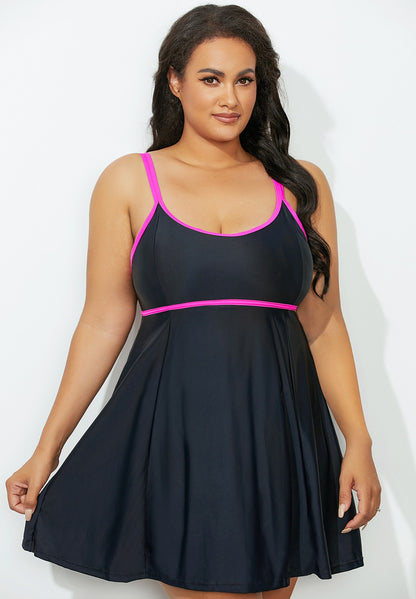 Black Scoop Neck Peplum Swimdress